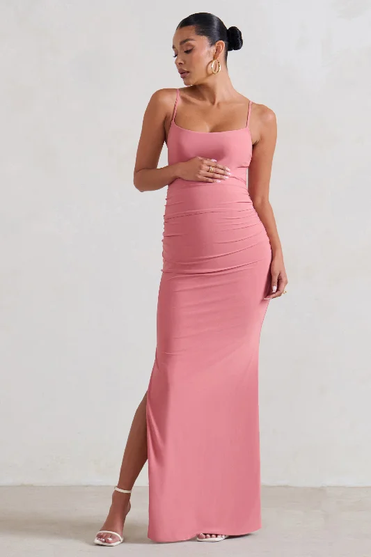 Maxi dresses for a chic rooftop wedding in the city -Aurelia | Pink Maternity Cami Maxi Dress With Split