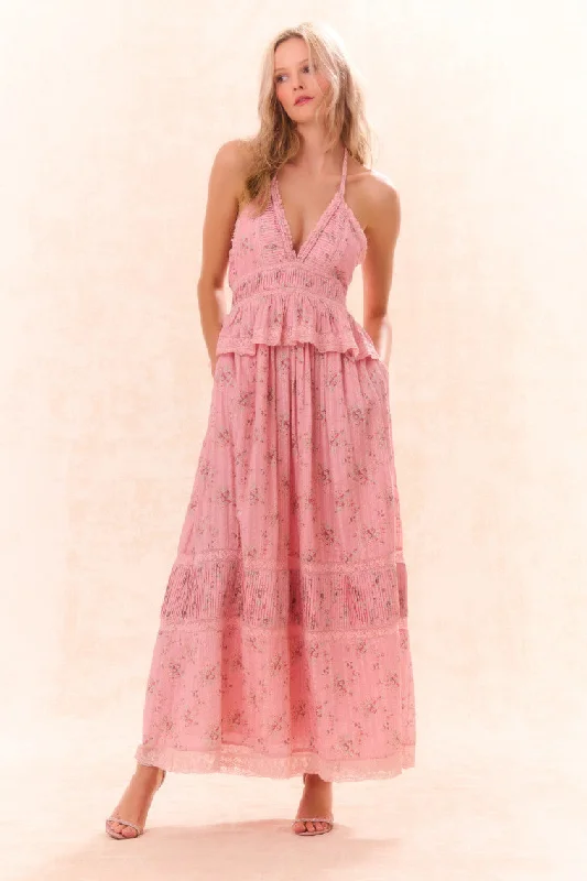 Maxi dresses for destination weddings by the beach -Avice Halter Cotton Print Maxi Dress