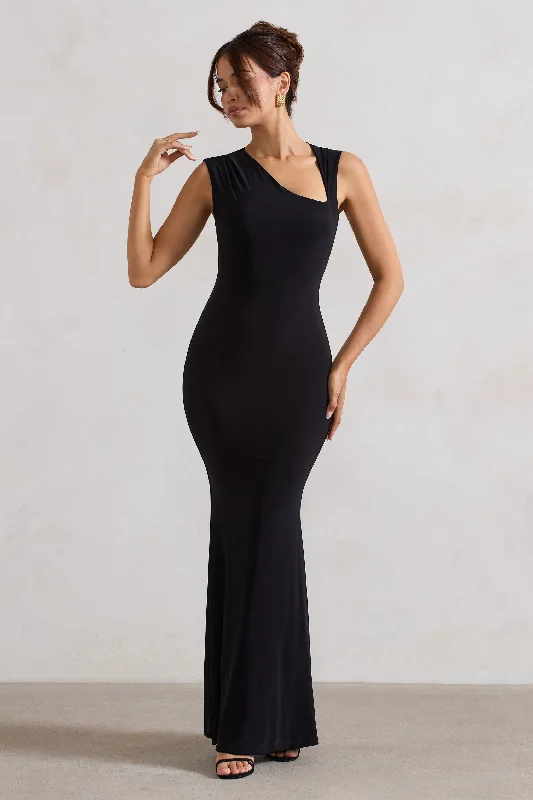 Maxi dresses for evening galas and events -Behind The Scenes | Black Sleeveless Cut-Out Maxi Dress