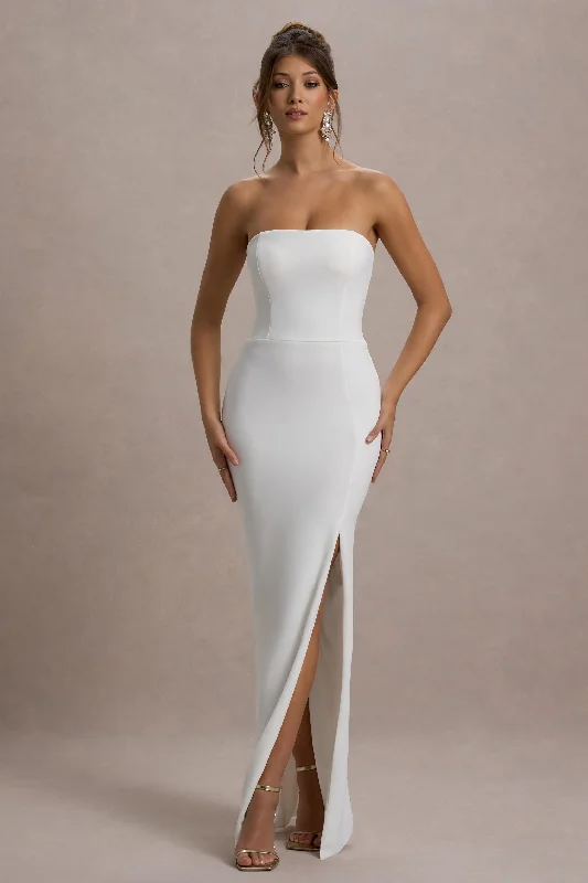 Maxi dresses for elegant evening affairs in the city -Belle of The Ball | White Bandeau Maxi Dress With Split Hem