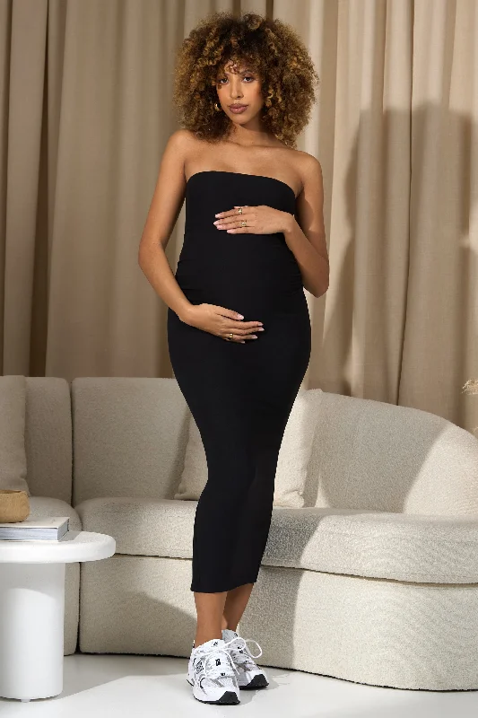 Maxi dresses with a dramatic train for high-end events -Bowie | Black Strapless Maternity Maxi Dress