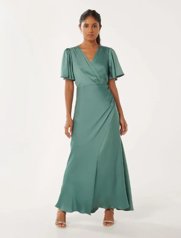 Maxi dresses for a chic wedding at an exclusive resort -Chelsea Petite Flutter Sleeve Satin Maxi Dress