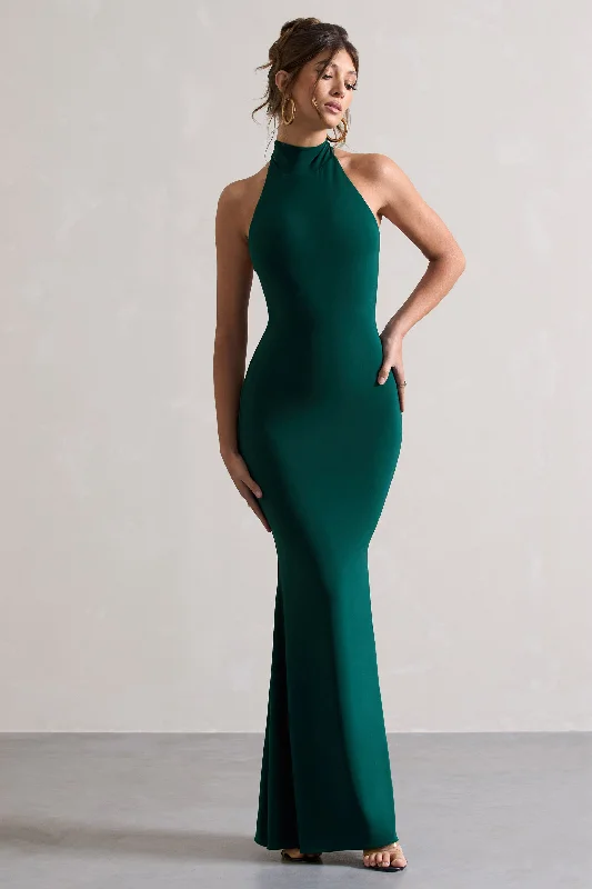 Maxi dresses for family gatherings at a beach house -Colorado | Bottle Green High-Neck Maxi Dress