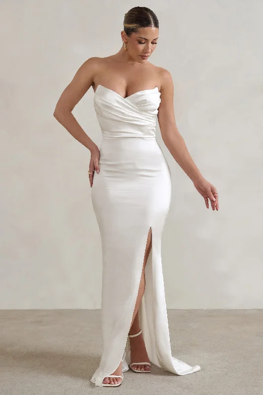 Maxi dresses for a romantic evening in a luxury resort -Coraline | White Strapless Maxi Dress With Split