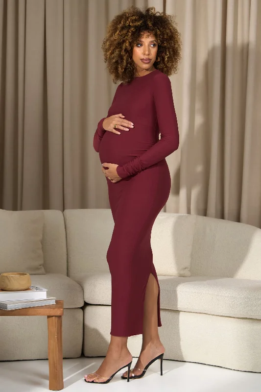 Maxi dresses for a glamorous event at a luxury penthouse -Dove | Vintage Berry Bodycon Long-Sleeve Maternity Maxi Dress