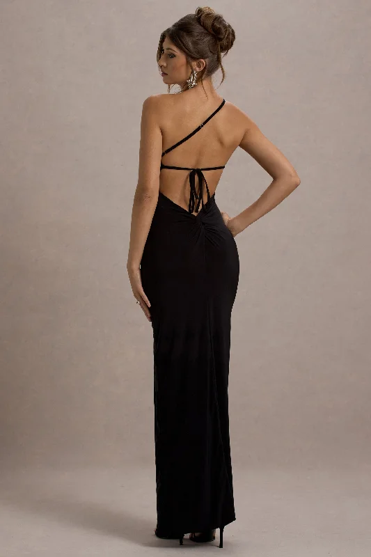 Maxi dresses for a beachside reception at sunset -Dressing Up | Black One Shoulder Maxi Dress With Open Back Detail