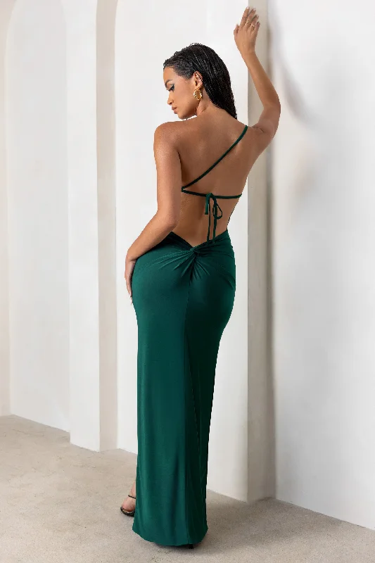 Maxi dresses for a formal celebration at a historic mansion -Dressing Up | Bottle Green One Shoulder Maxi Dress With Open Back Detail