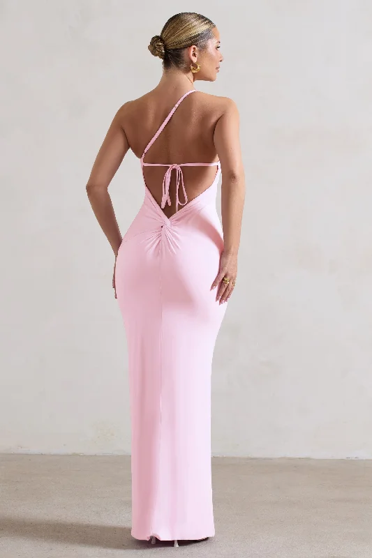 Maxi dresses for a luxury brunch event with friends by the beach -Dressing Up | Pink One Shoulder Maxi Dress With Open Back Detail