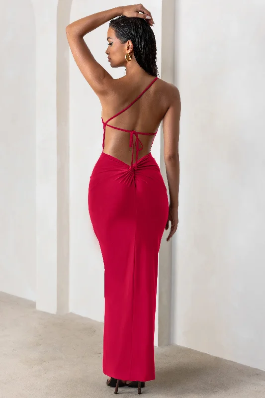 Maxi dresses for a glamorous rooftop cocktail party -Dressing Up | Red One Shoulder Maxi Dress With Open Back Detail