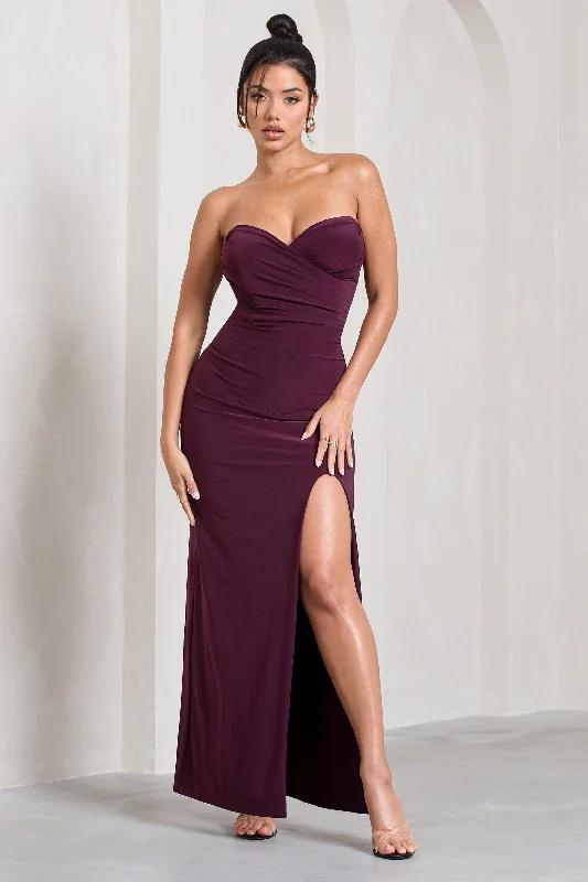 Maxi dresses for an intimate dinner celebration at a high-end venue -Dynamite | Plum Pleated Bodice Split Maxi Dress