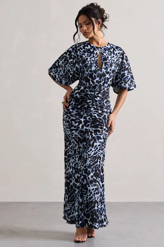 Maxi dresses for an intimate outdoor event in the garden -Elidy | Animal Print Ruched Flutter-Sleeve Cut-Out Maxi Dress