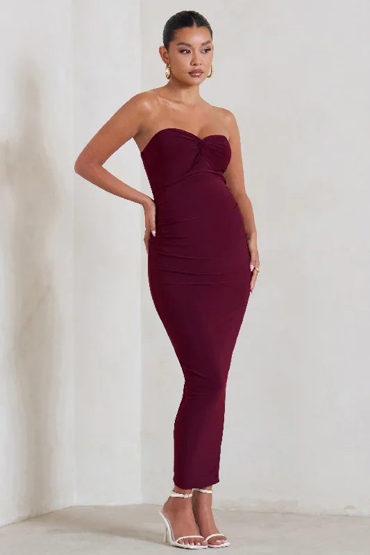 Maxi dresses for an intimate family gathering by the sea -Evita | Burgundy Maternity Sweetheart Twist Detail Maxi Dress