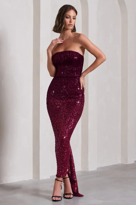 Maxi dresses for an intimate wedding reception in a vineyard -Fade | Berry Ombre Sequin Bandeau Bodycon Maxi Dress