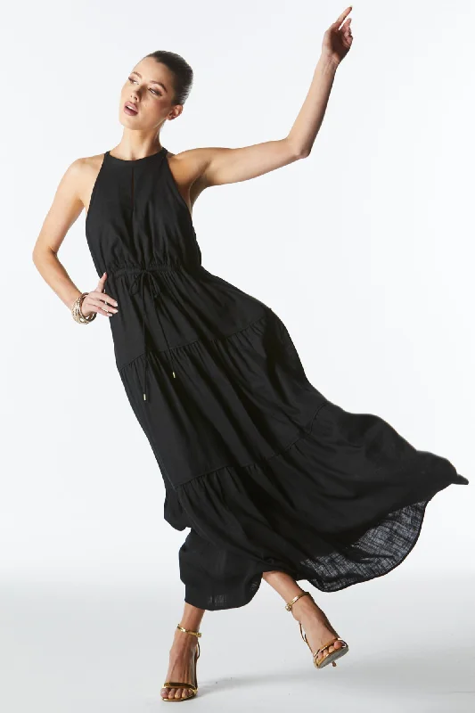 Maxi dresses with deep neckline designs for Fate Midsummer Halter Maxi Dress Black