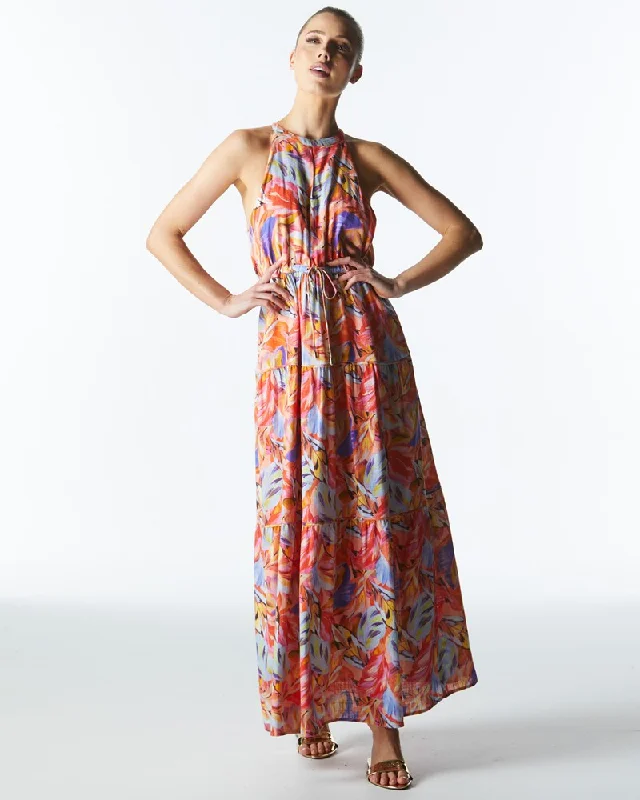 Maxi dresses for an elegant dinner at a five-star restaurant -Fate Midsummer Halter Maxi Dress Sunset Palm