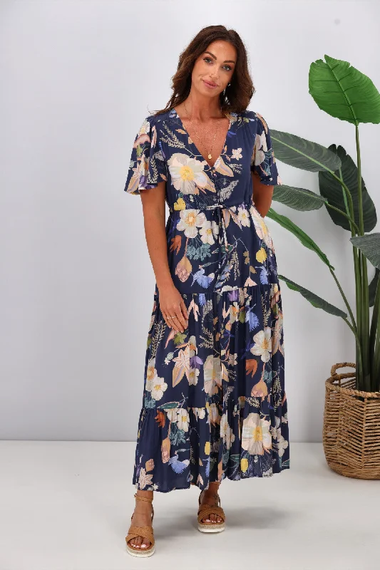 Maxi dresses for a glamorous night out on the town -Fria Enchanted Forest Maxi Dress Navy