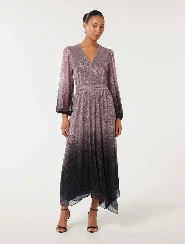 Maxi dresses for a romantic evening out at an upscale restaurant -Gisele Ombre Plisse Maxi Dress