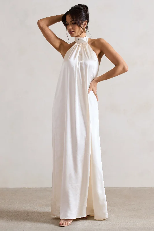 Maxi dresses for a chic dinner date in a city restaurant -Gloriana | Cream Satin High-Neck Maxi Dress