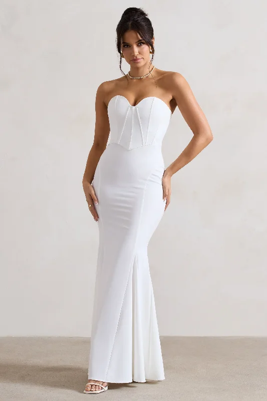 Maxi dresses for stylish daytime outings with friends -Idyllic | Cream Strapless Corset Style Fishtail Maxi Dress