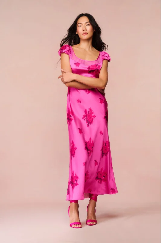 Maxi dresses for a stylish outdoor brunch in the spring -Joelette Floral Satin Maxi Dress