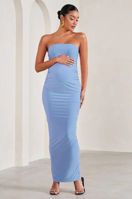 Maxi dresses with sequin accents for a glamorous touch -Juniper | Powder Blue Strapless Maternity Maxi Dress