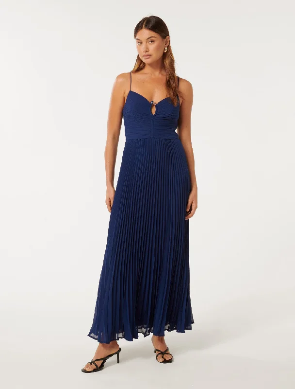 Maxi dresses with an elegant lace overlay for evening events -Loreto Pleated Maxi Dress