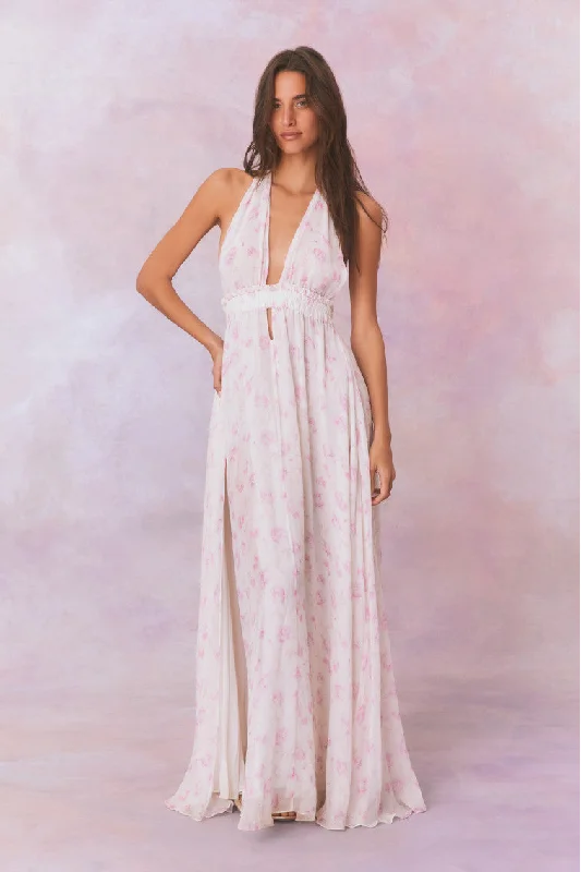 Maxi dresses with asymmetrical designs for modern flair -Love Fragrance Halter Maxi Dress- STERLING DUSK