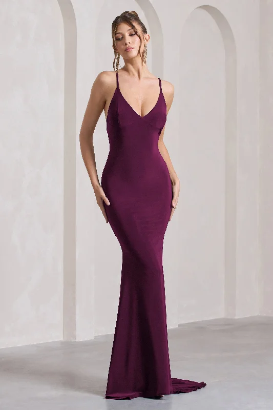 Maxi dresses with a flowing skirt for a relaxed look -Lucky Number | Plum Cross Back Fishtail Maxi Dres