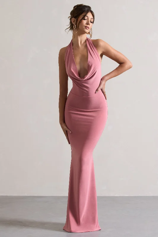 Maxi dresses with chiffon sleeves for a relaxed look -Milani | Pink Backless Cowl Neck Fishtail Maxi Dress