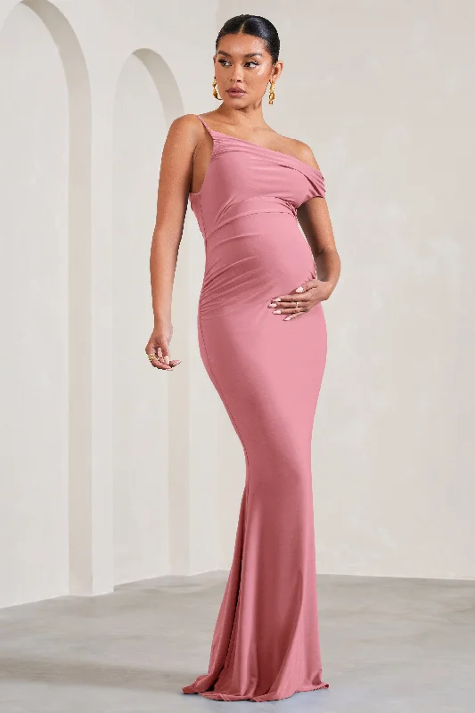 Maxi dresses for chic rooftop celebrations at night -My Wish | Blush Pink Strappy Asymmetric Maternity Maxi Dress