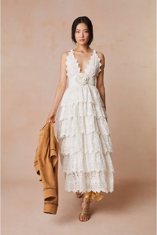 Maxi dresses for a luxurious dinner celebration at a high-end resort -Nevis Eyelet Halter Maxi Dress