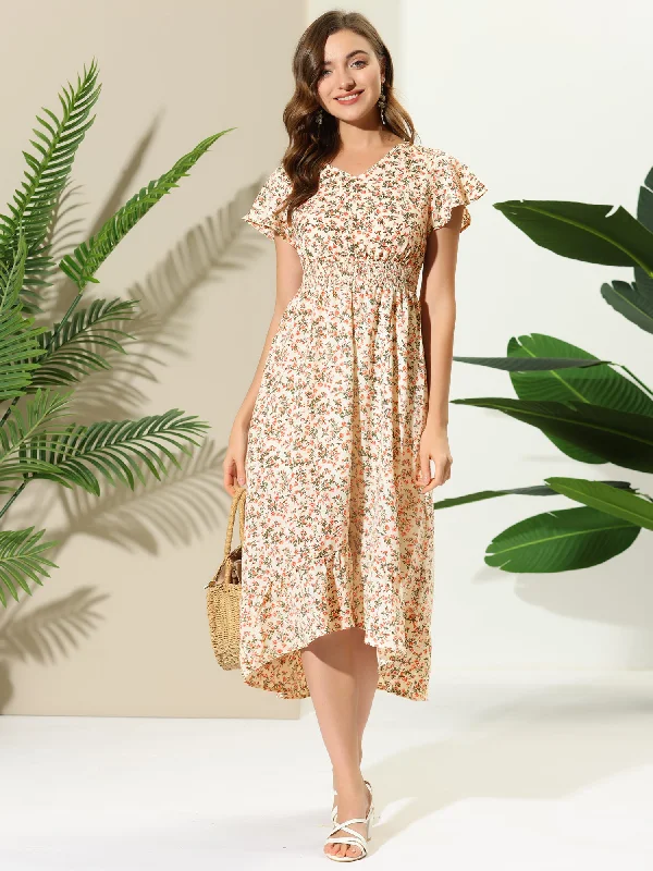 Maxi dresses for an intimate family celebration in the garden -Smocked Floral High Low Summer Maxi Dress