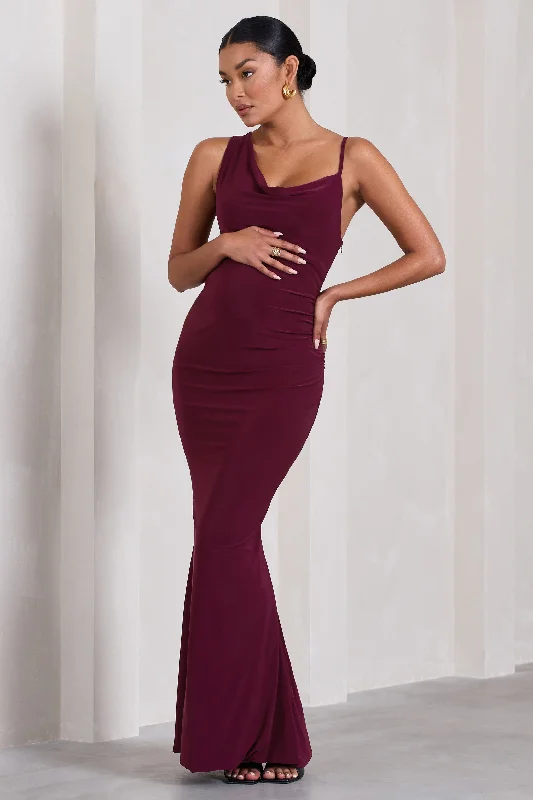 Maxi dresses for a glamorous evening out at a high-end venue -Phantasy | Burgundy Maternity Cowl Neck Maxi Dress