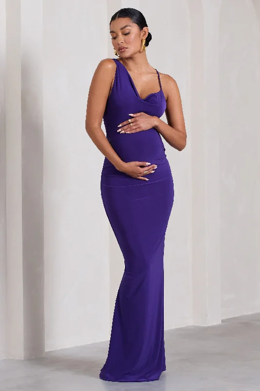 Maxi dresses for a stylish formal dinner event at a restaurant -Phantasy | Purple Maternity Cowl Neck Maxi Dress