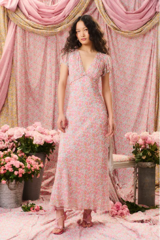 Maxi dresses for a luxurious beachside reception at sunset -Pricilla Liberty Fabric Maxi Dress