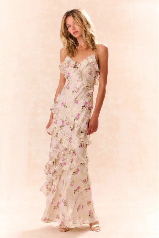 Maxi dresses for a luxury outdoor wedding celebration -Rialto Floral Silk Maxi Dress