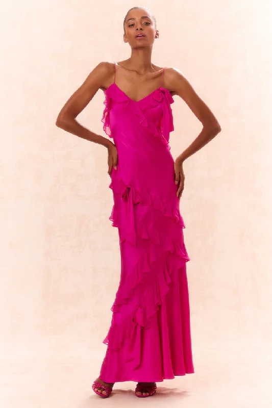 Maxi dresses for a glamorous beachside wedding celebration -Rialto Silk Ruffle Maxi Dress