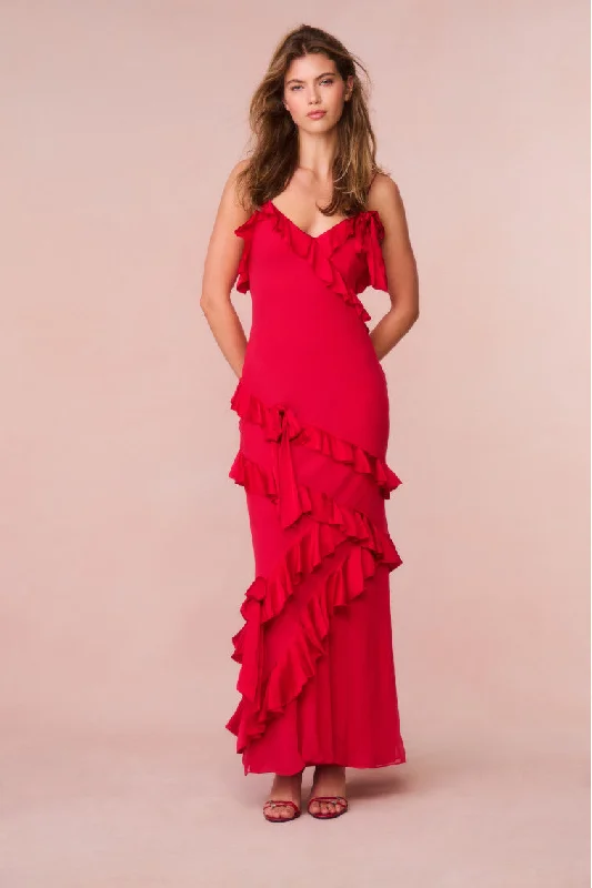 Maxi dresses with sequins for an evening full of glamour -Rialto Silk Ruffle Maxi Dress