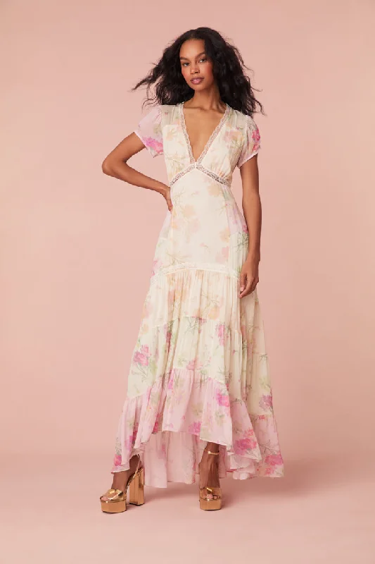 Maxi dresses for a romantic evening out in a stylish restaurant -Roupell V-Neck Chiffon Maxi Dress