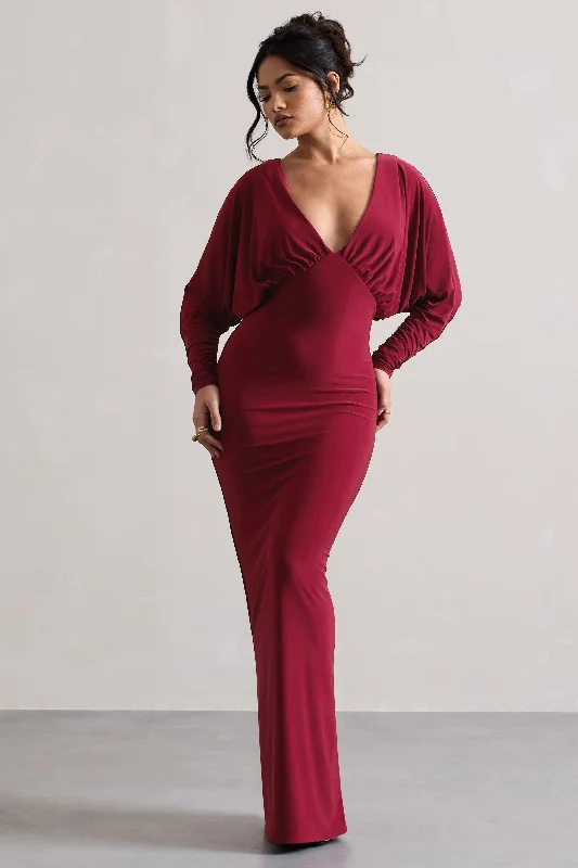 Maxi dresses for a chic evening celebration at a vineyard -Ruth | Berry Draped Plunge-Neck Maxi Dress