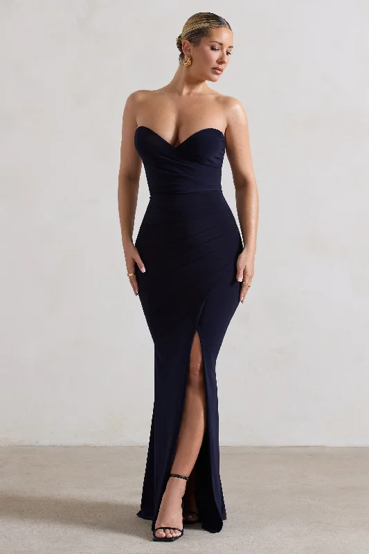 Maxi dresses for a luxurious cruise dinner event -Saphira | Navy Strapless Wrap Maxi Dress