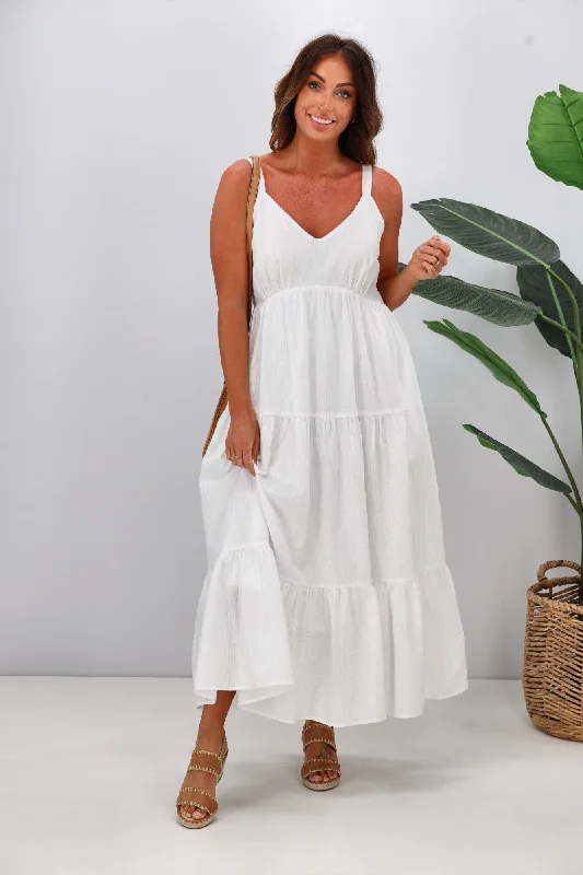 Maxi dresses for a glamorous event in a tropical setting -Sass Phillipa Tiered Maxi Dress White