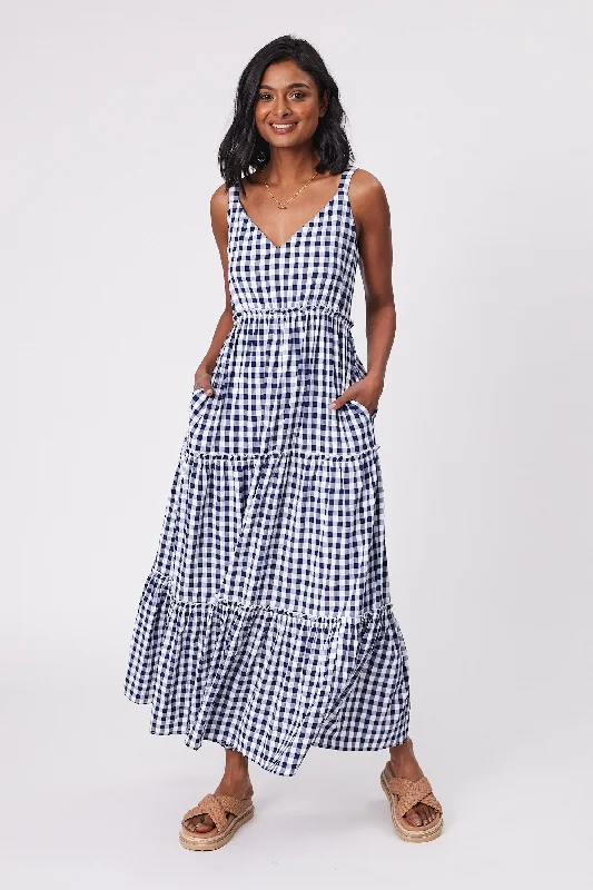 Maxi dresses for an intimate rooftop celebration in the city -Shine On Label Eden Gingham Tiered Maxi Dress Midnight White