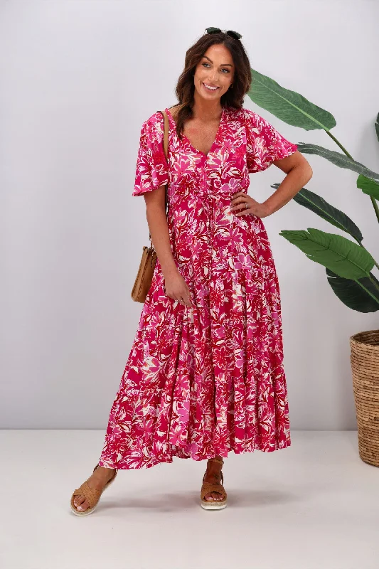 Maxi dresses for an intimate family gathering by the sea -Silver Wishes Tess Floral Maxi Dress Hot Pink