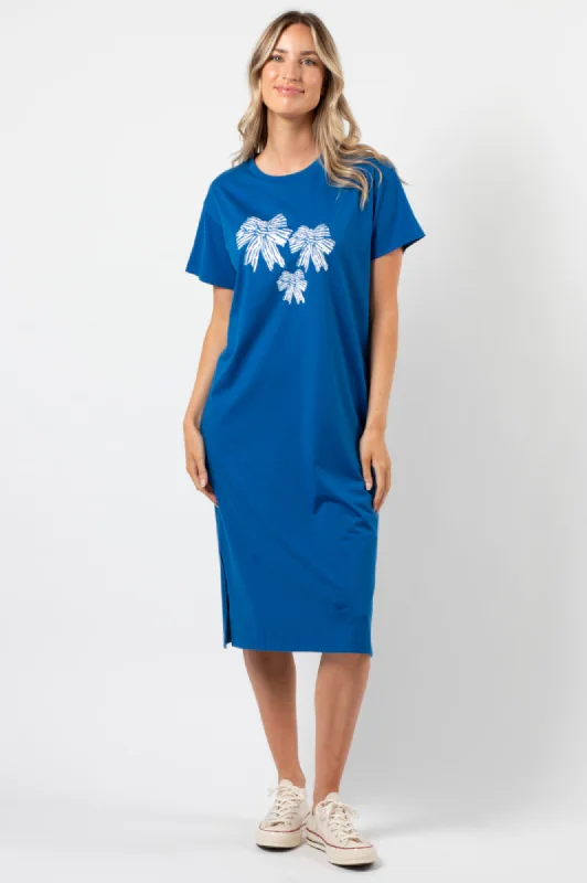 Maxi dresses for a glamorous rooftop cocktail party -Stella + Gemma Maxie T-Shirt Dress Deep Blue Bowtiful Blue