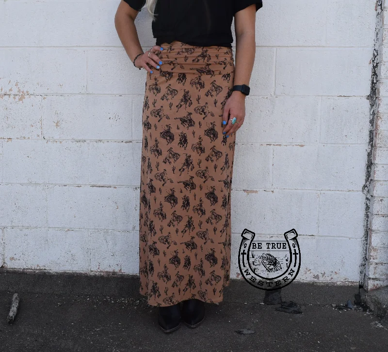 Maxi dresses for holiday dinners and celebrations -The Western Bucking Print Maxi Skirt