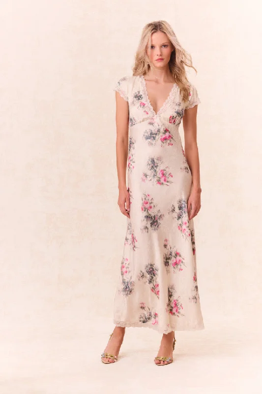 Maxi dresses for a romantic garden wedding at dusk -Theodore Printed Maxi Dress-FRENCH IVORY