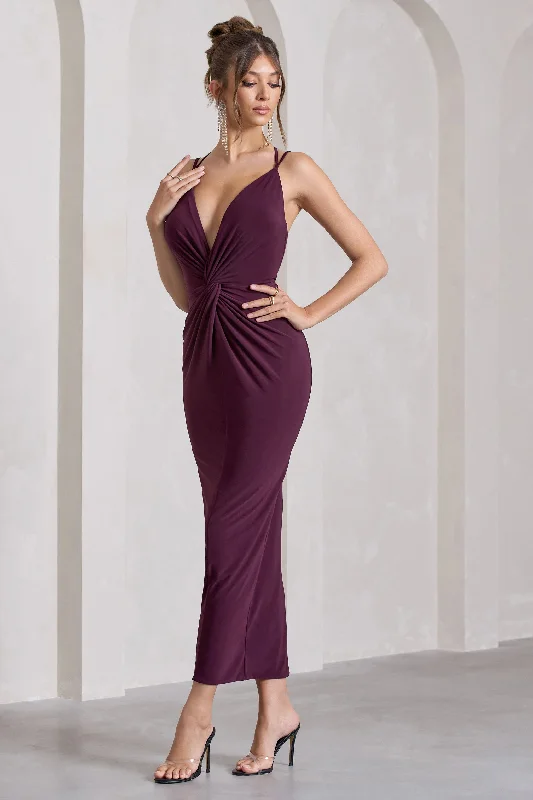 Maxi dresses for a luxurious evening wedding in the city -Yvette | Plum Plunge-Neck Twisted Maxi Dress With Cross-Back