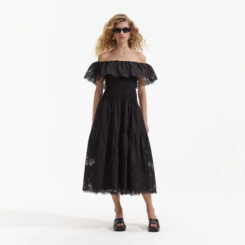 Midi Dresses for fall wedding receptions-Black Cotton Midi Dress