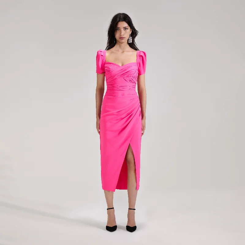 Midi Dresses for casual spring wear-Bright Pink Iris Midi Dress